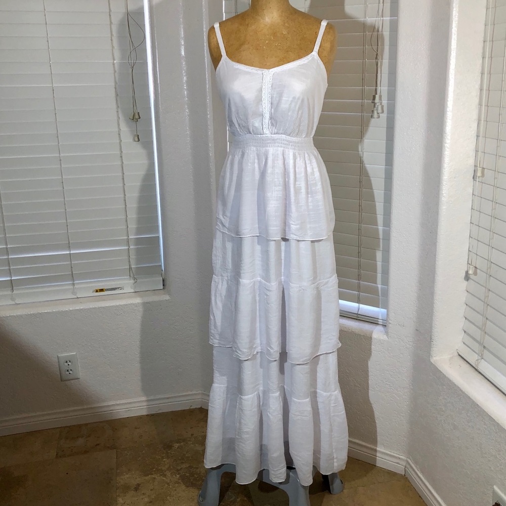 BEBE white cotton long dress straps sleeveless M
